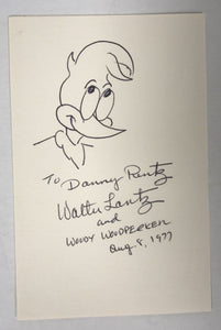 Walter Lantz (d. 1994) Signed Autographed 3.5x5.25 Card With Original "Woody Woodpecker" Sketch - Mueller Authenticated