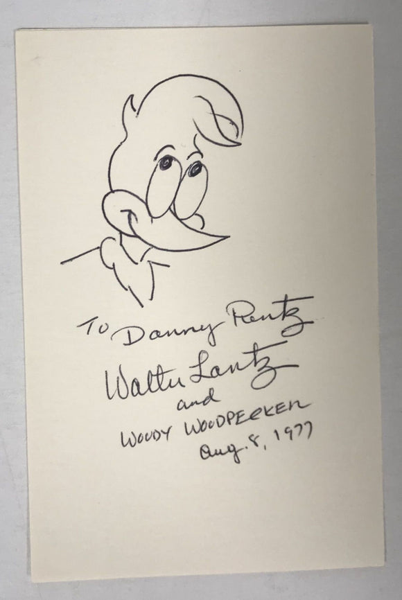 Walter Lantz (d. 1994) Signed Autographed 3.5x5.25 Card With Original 