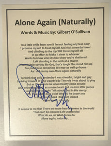 Gilbert O'Sullivan Signed Autographed "Alone Again" 8x10 Lyric Sheet - Lifetime COA